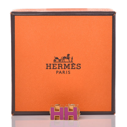Hermes Gold Lacquered Cage d'H Earrings Rose Indien 6 of 6