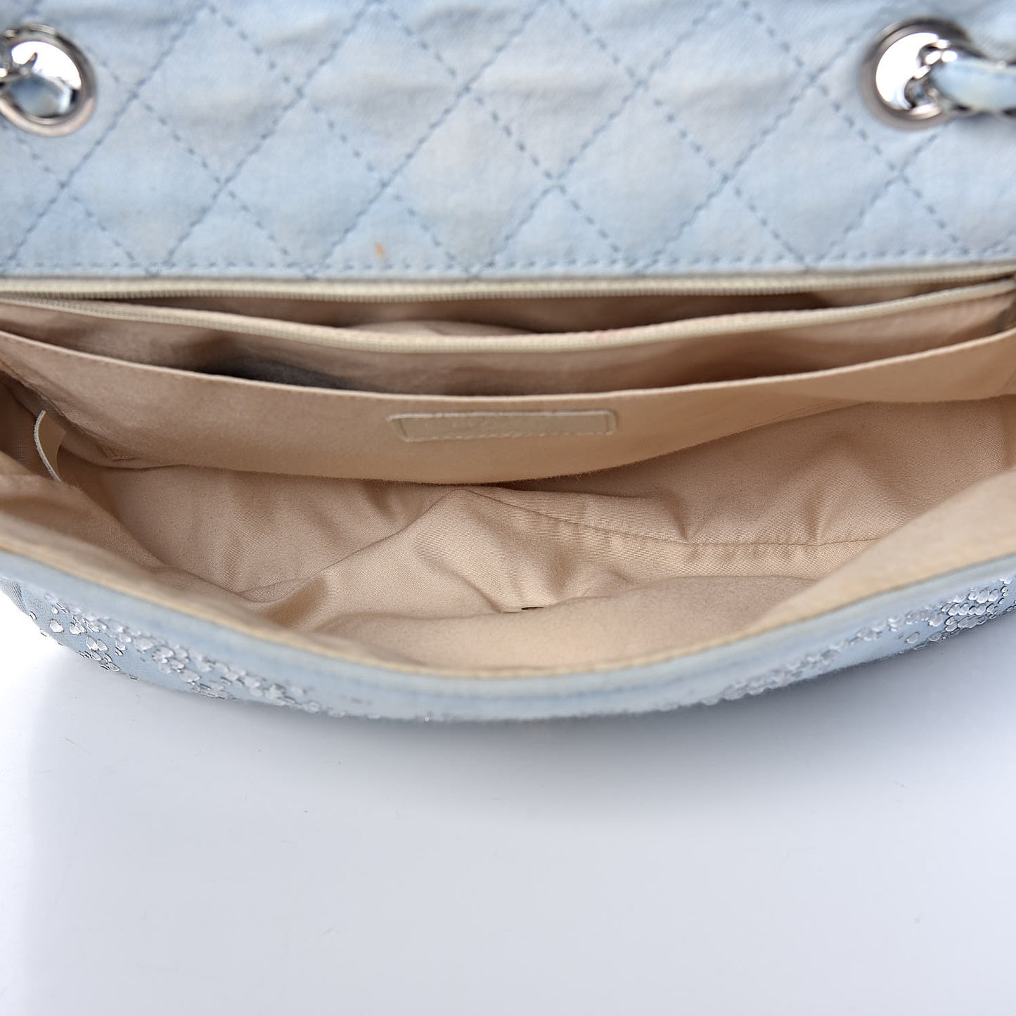 Denim Quilted Swarovski Crystal Flap Blue
