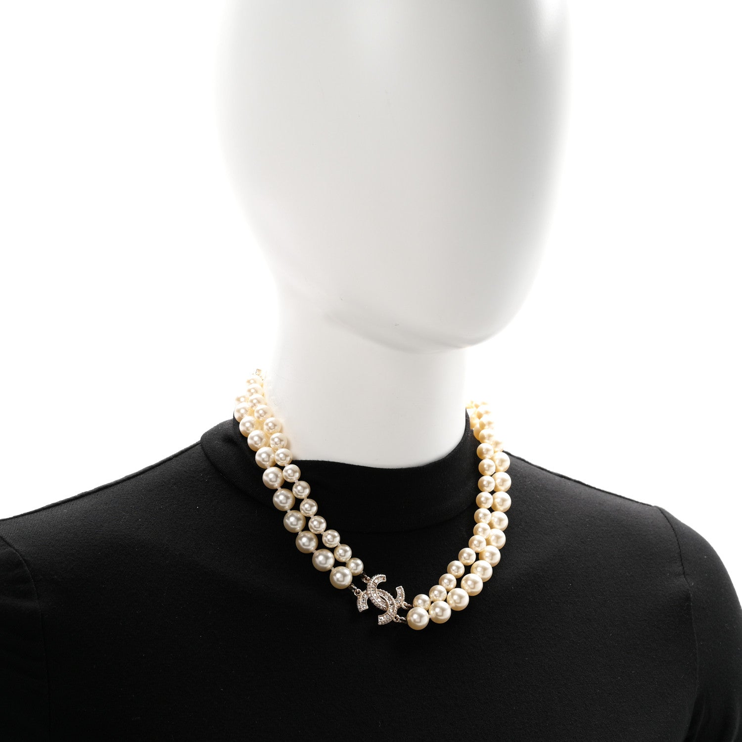 Chanel Baguette Crystal Pearl CC Double Strand Necklace Gold 2 of 7