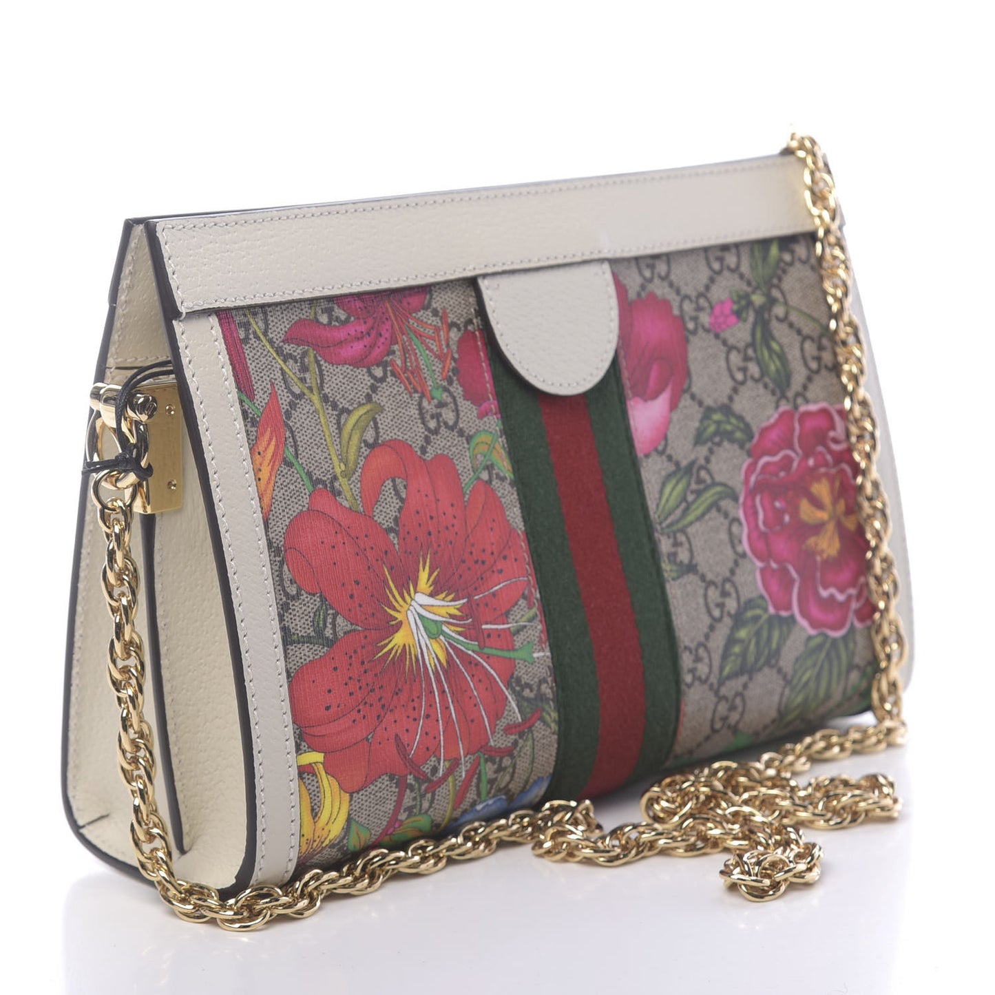 GG Supreme Monogram Flora Web Small Ophidia Chain Shoulder Bag White
