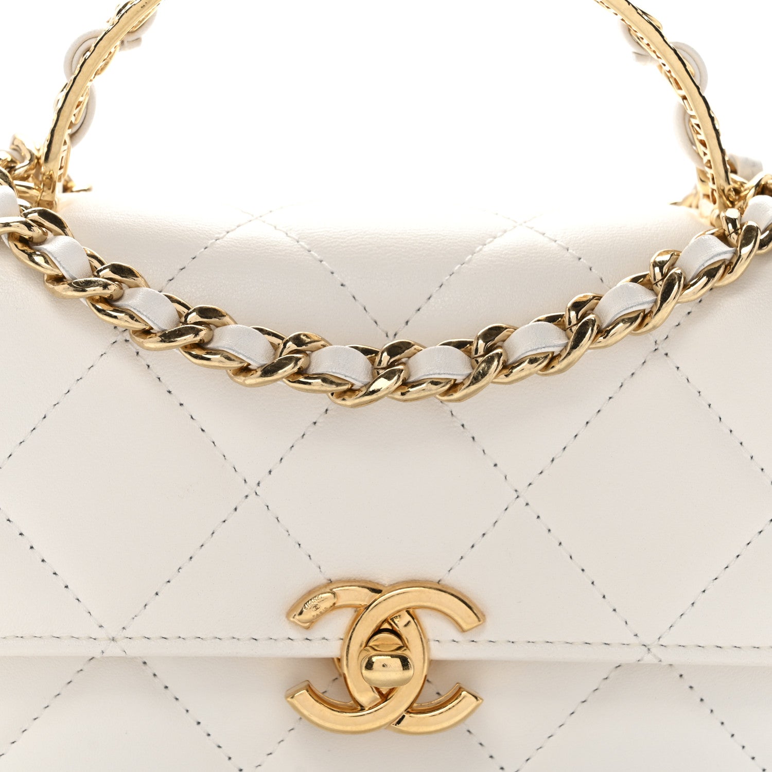 Chanel Shiny Calfskin Quilted Mini Metal Top Handle Flap White 8 of 11