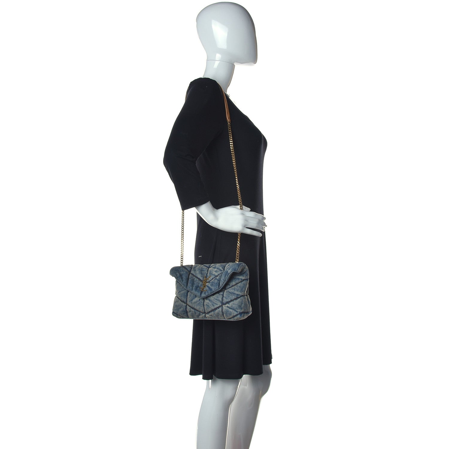 Saint Laurent Denim Quilted Toy Loulou Puffer Monogram Chain Satchel Rodeo Blue 2 of 11
