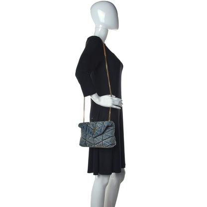 Saint Laurent Denim Quilted Toy Loulou Puffer Monogram Chain Satchel Rodeo Blue 2 of 11