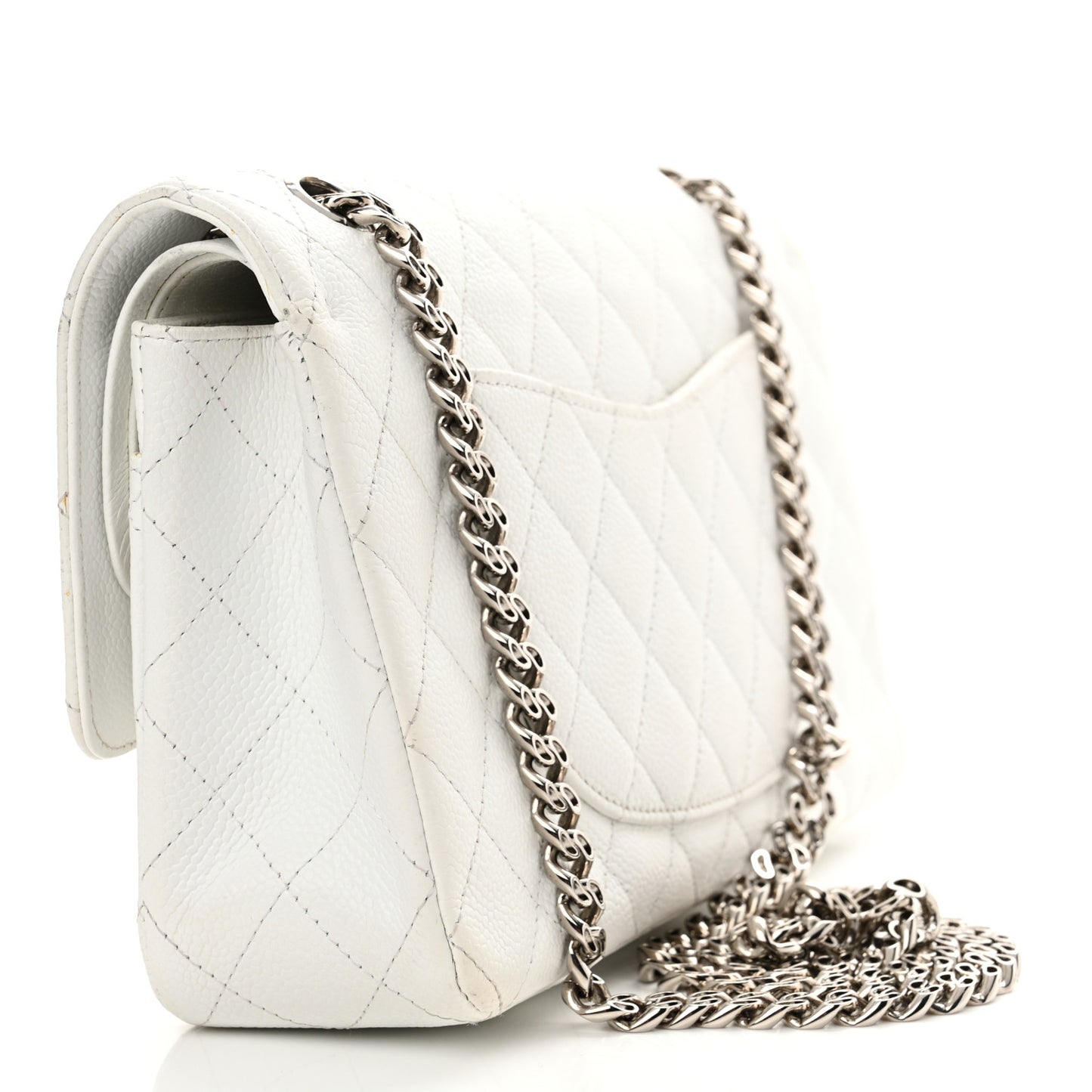 Caviar Quilted Medium Double Flap Bijoux Chain White