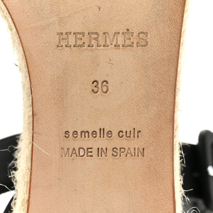 Hermes Calfskin Elda Espadrille Wedge Sandals 36 Black 8 of 10
