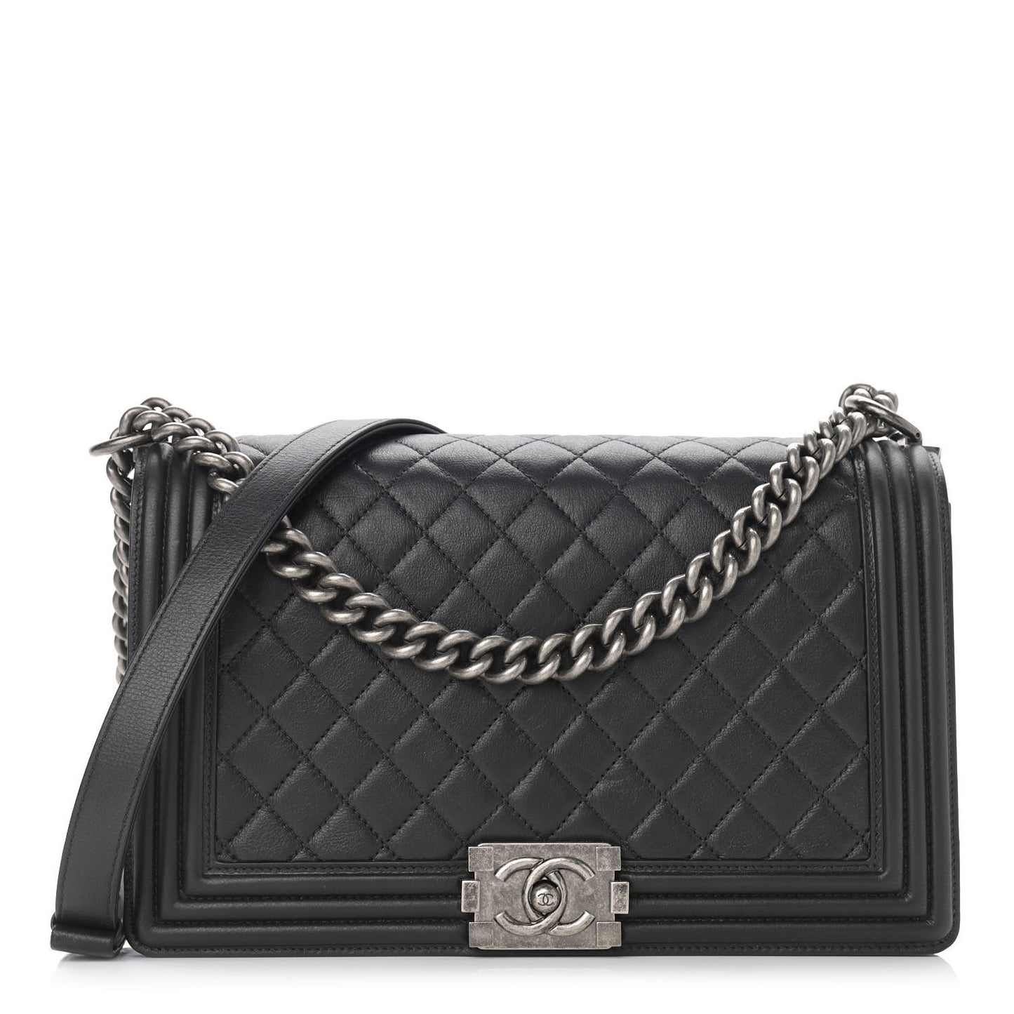 Calfskin Quilted New Medium Boy Flap Black