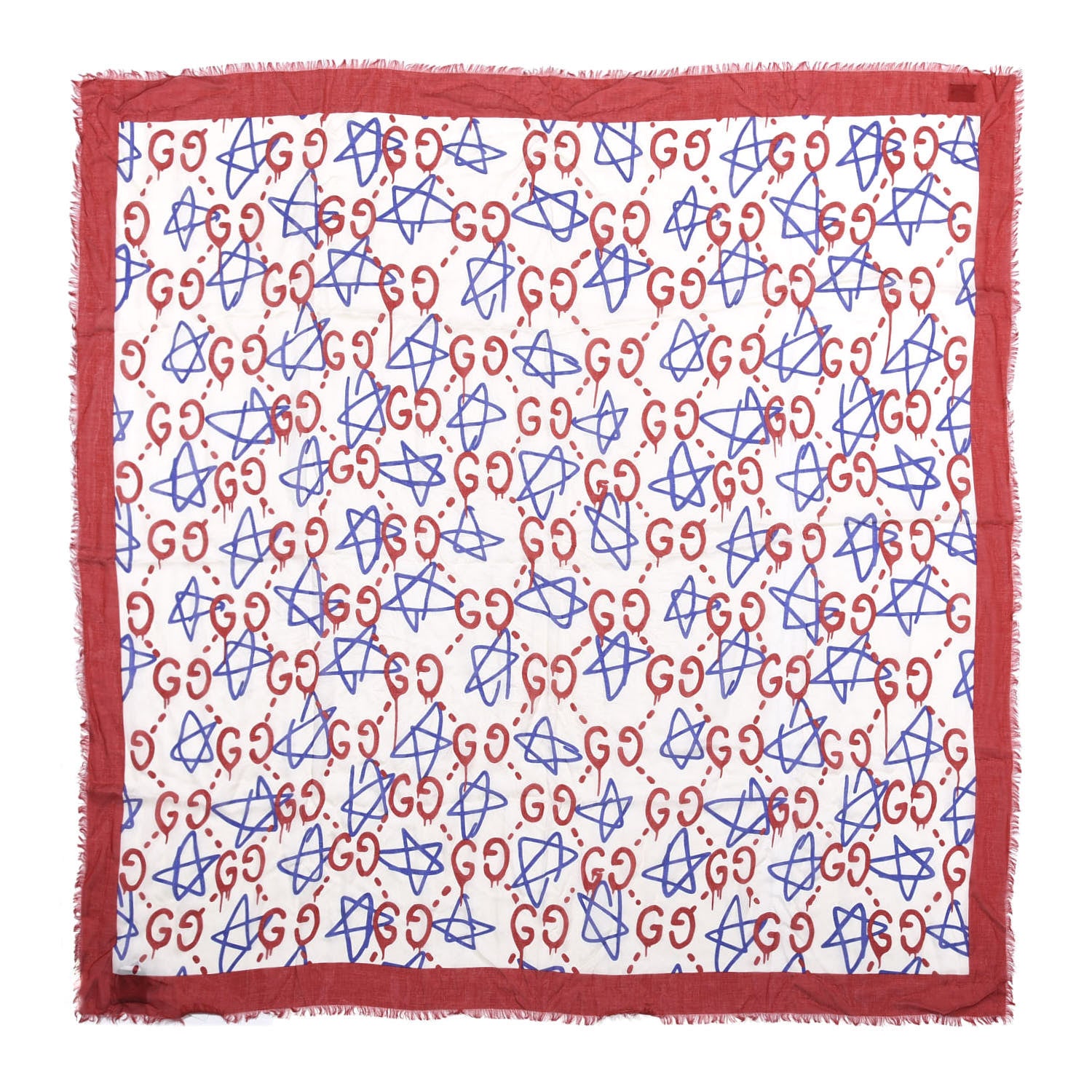 Gucci Modal Silk GucciGhost Print Shawl Red Multicolor 1 of 4