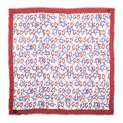 Gucci Modal Silk GucciGhost Print Shawl Red Multicolor 1 of 4