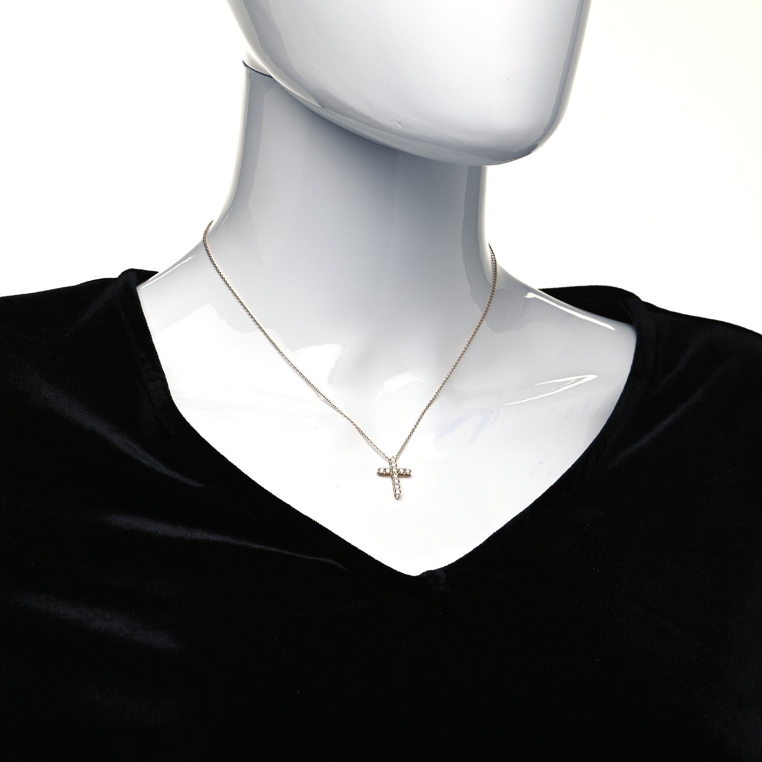Tiffany 18K Yellow Gold Diamond Small Cross Pendant Necklace 10 of 10