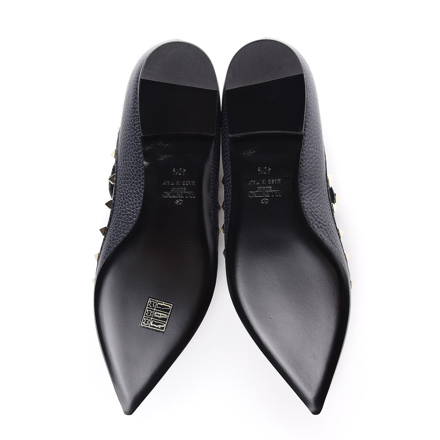 Pebbled Calfskin Rockstud Cage Ballerina Flats 40.5 Deep Denim