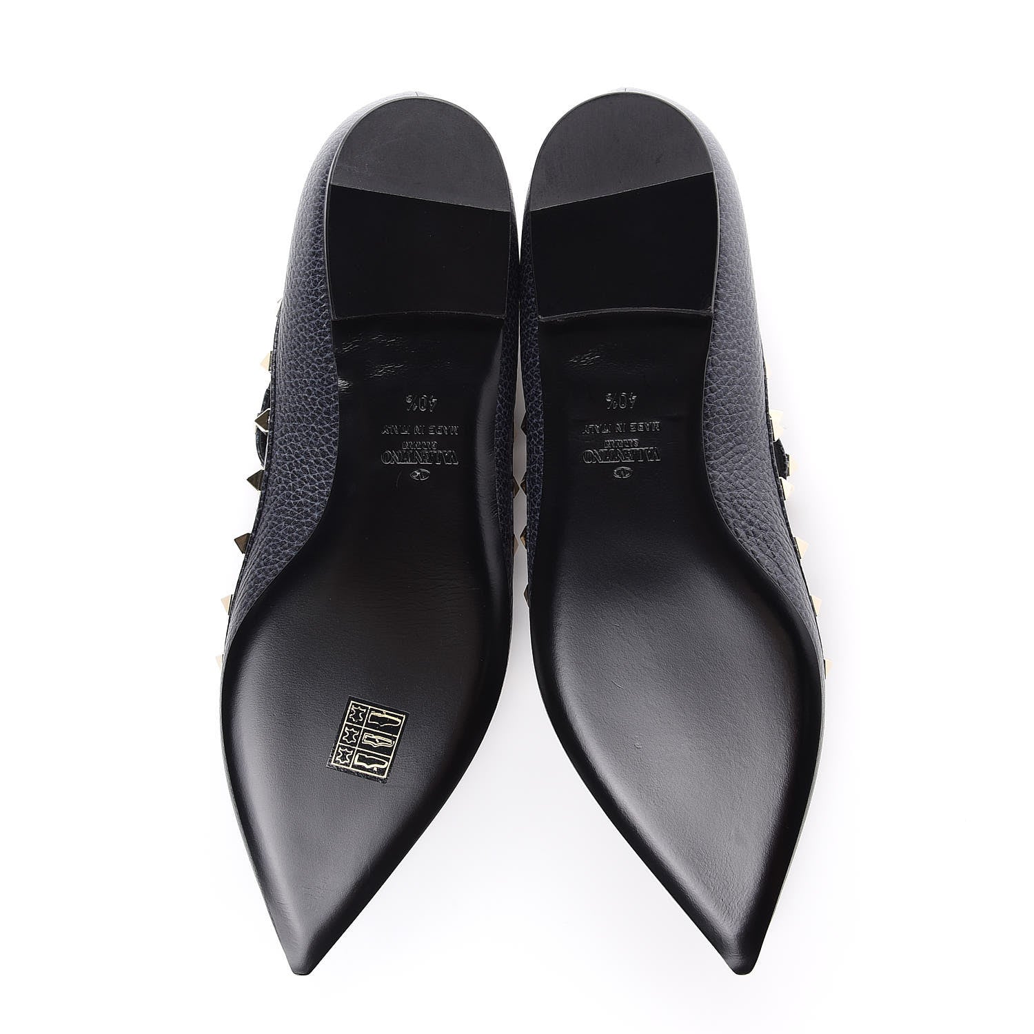Valentino Garavani Pebbled Calfskin Rockstud Cage Ballerina Flats 40.5 Deep Denim 5 of 8