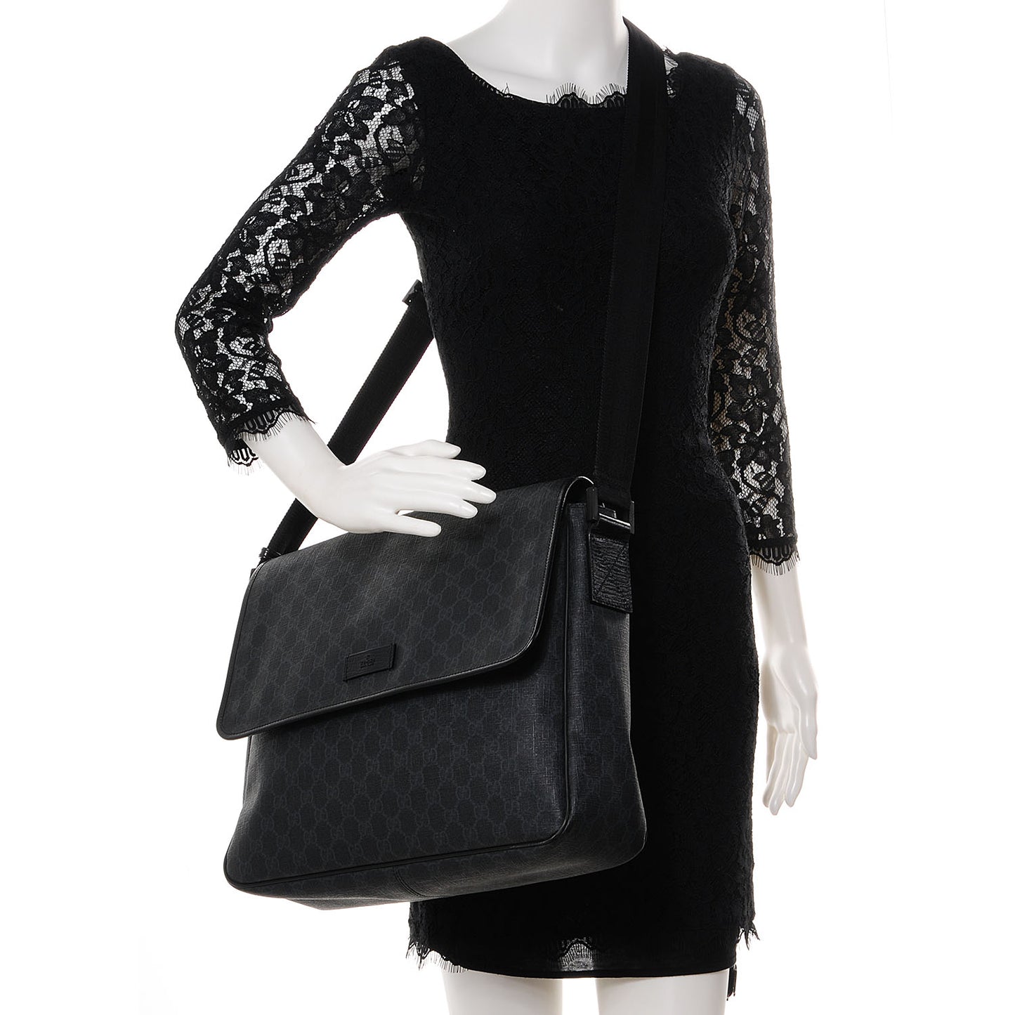 GG Plus Monogram Medium Flap Messenger Bag Black