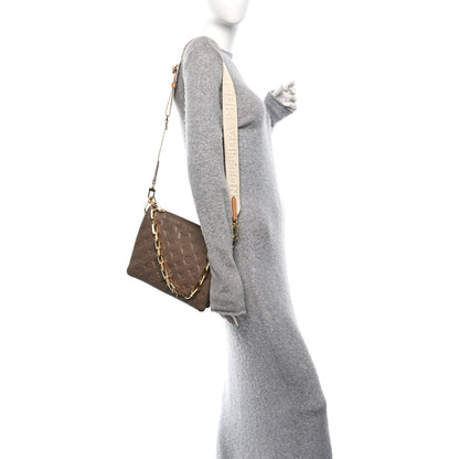 Louis Vuitton Lambskin Embossed Monogram Coussin PM Taupe Taupe 2 of 9