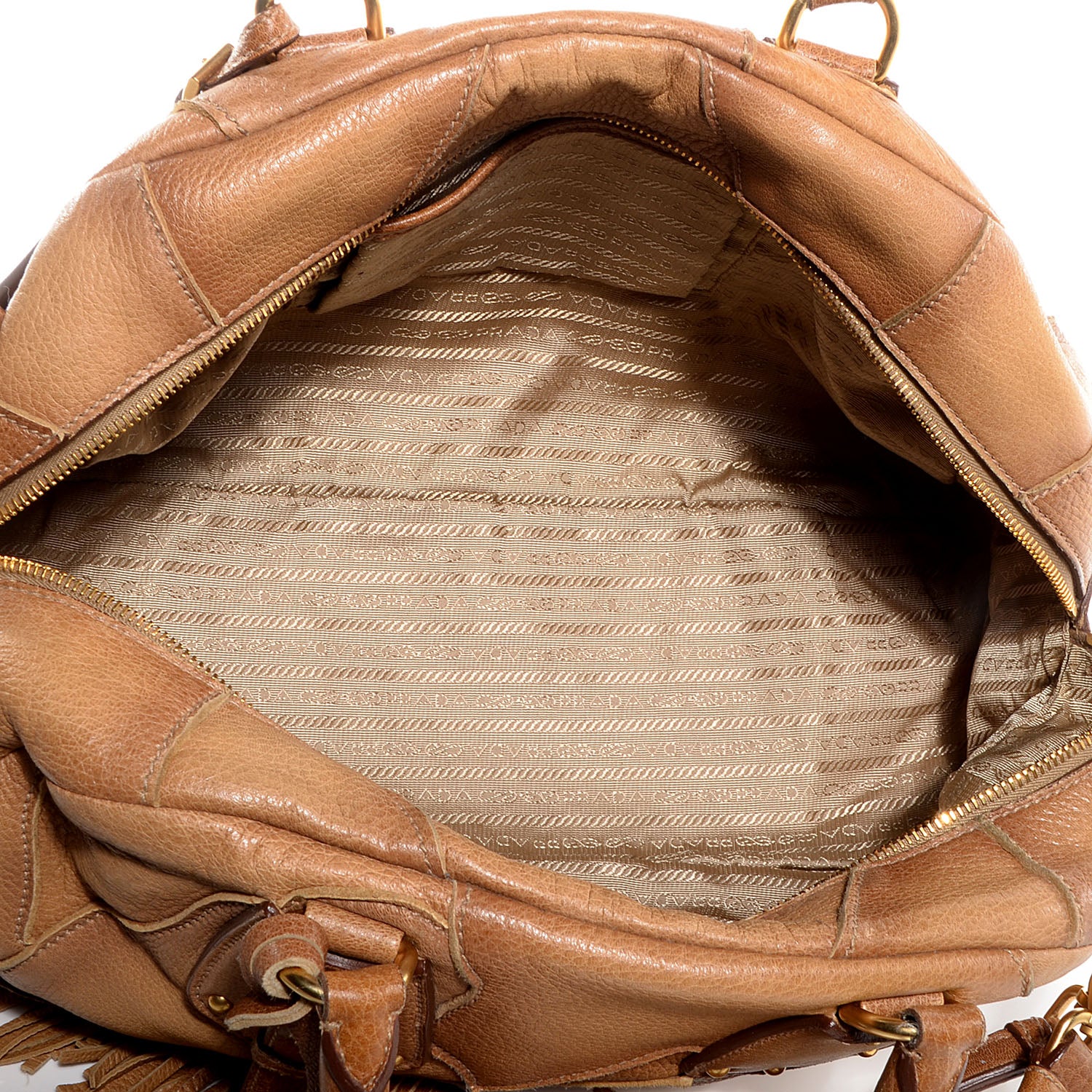 Prada Cervo Patchwork Fringe Dome Satchel Naturale 6 of 11