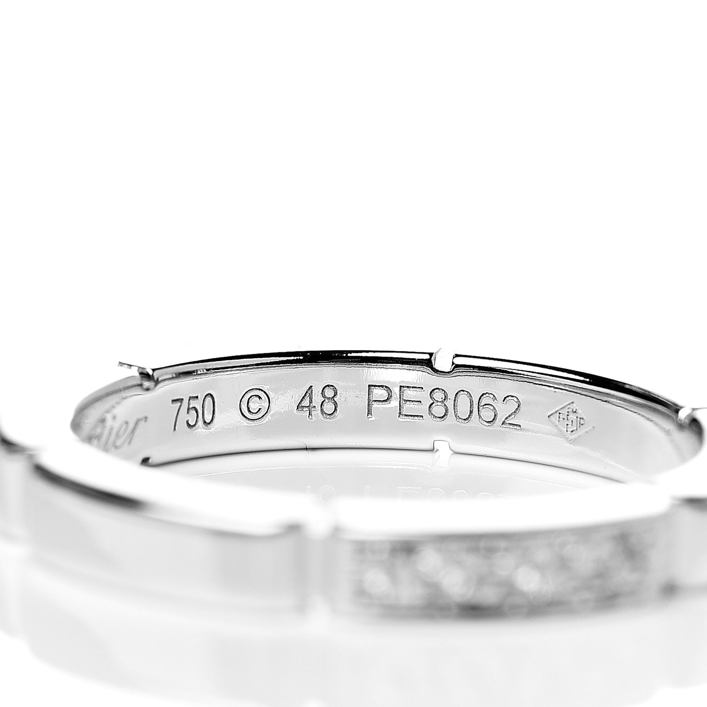 18K White Gold Diamond Maillon Panthere Wedding Band Ring 48 4.5