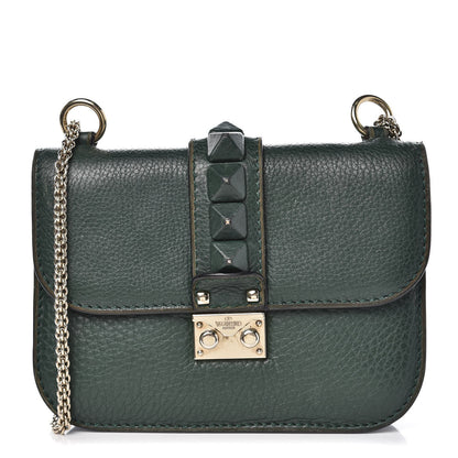 Valentino Garavani Pebbled Calfskin Small Glam Lock Rockstud Flap Dark Green 1 of 9