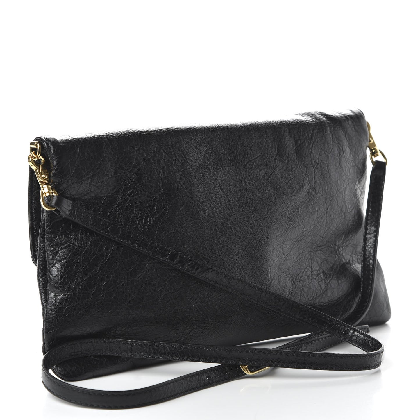 Agneau Giant 12 Gold Hardware Envelope Strap Clutch Black