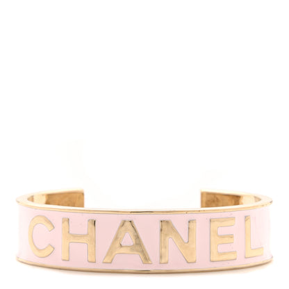 Chanel Metal Enamel Chanel Logo Cuff Bracelet M Pink 1 of 5