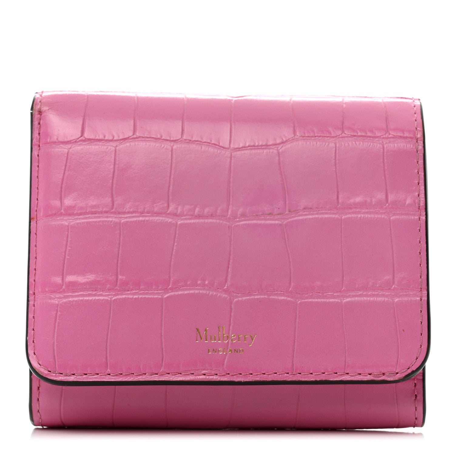 Mulberry Crocodile Embossed Calfskin Small French Continental Wallet Raspberry Pink 1 of 9
