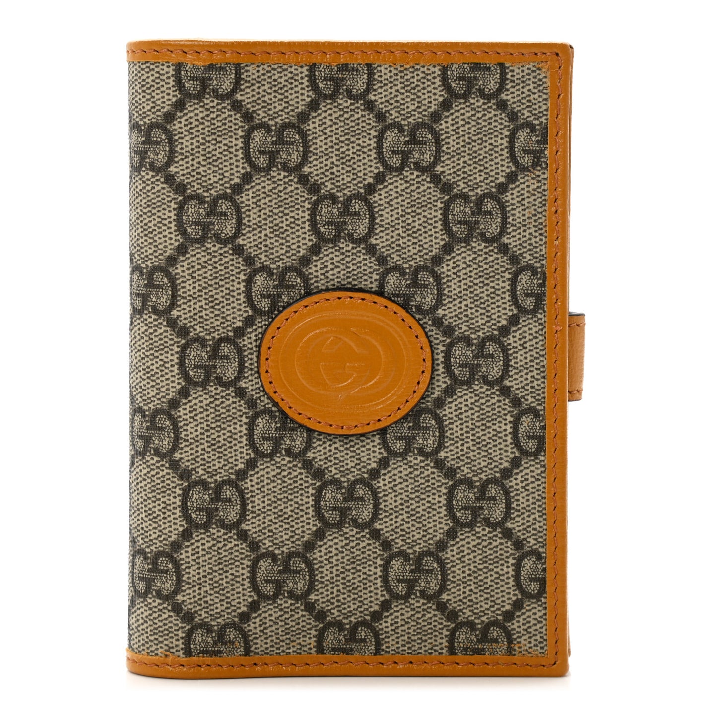 GG Supreme Monogram Textured Calfskin Retro Interlocking G Passport Case Beige Yellow