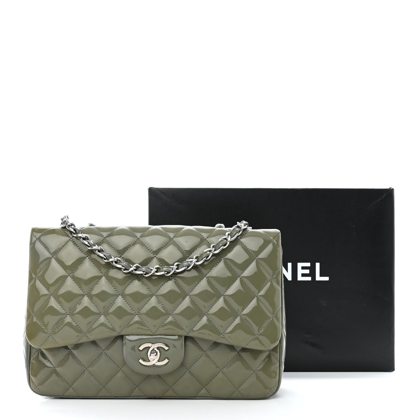 Patent Quilted Jumbo Single Flap Green