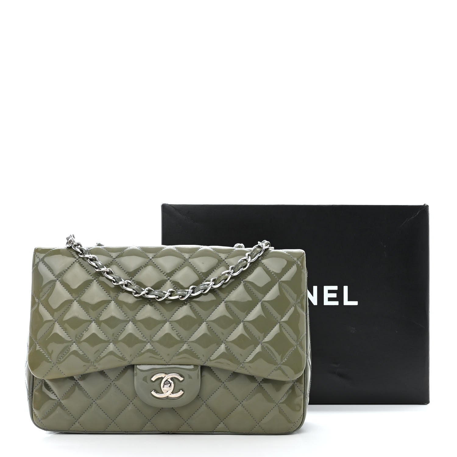 Chanel Patent Quilted Jumbo Single Flap Green 11 of 11
