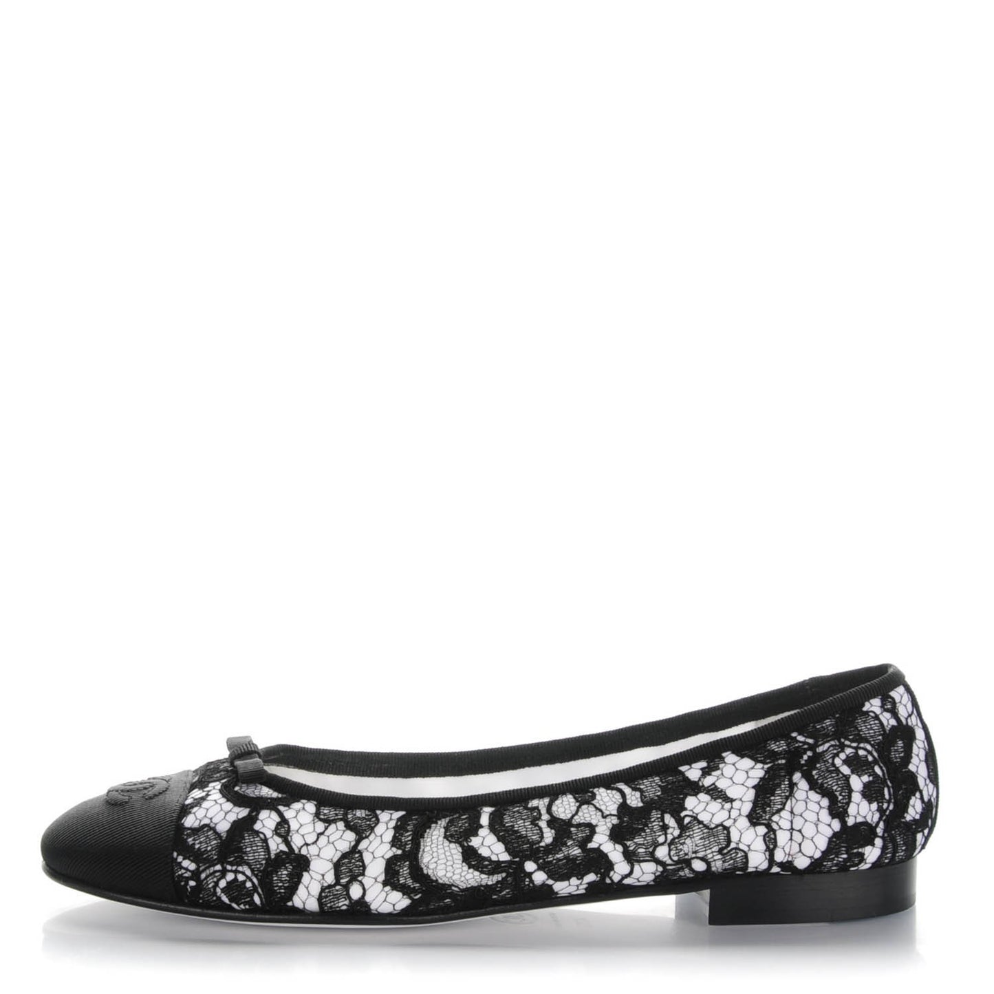 Lace Grosgrain Cap Toe CC Ballerina Flats 40.5 Black