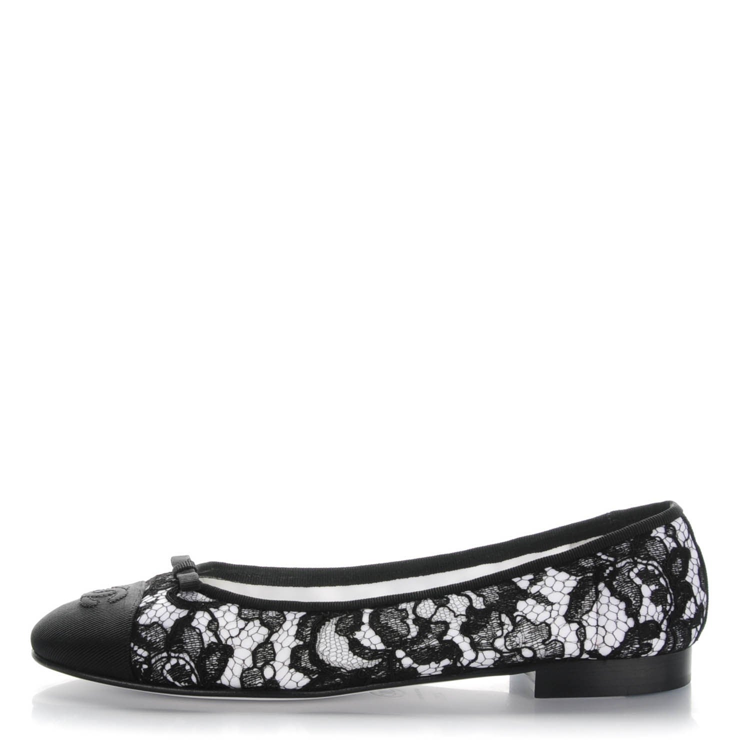 Chanel Lace Grosgrain Cap Toe CC Ballerina Flats 40.5 Black 1 of 8