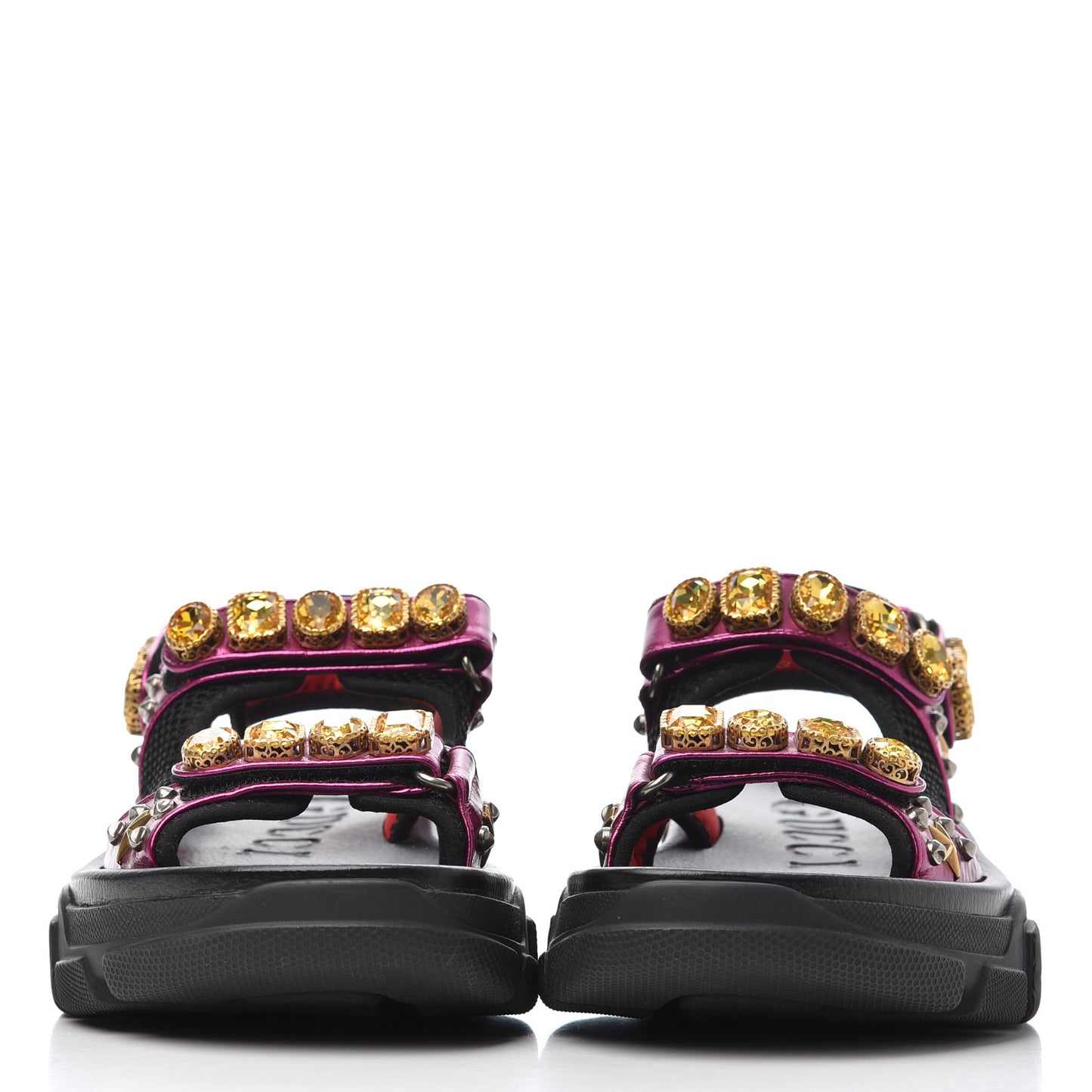 Nappa Mesh Crystal Embellished Studded Womens Aguru Sandals 37 Pink Black