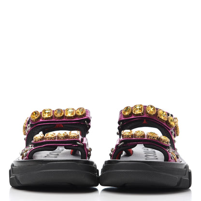 Gucci Nappa Mesh Crystal Embellished Studded Womens Aguru Sandals 37 Pink Black 2 of 15