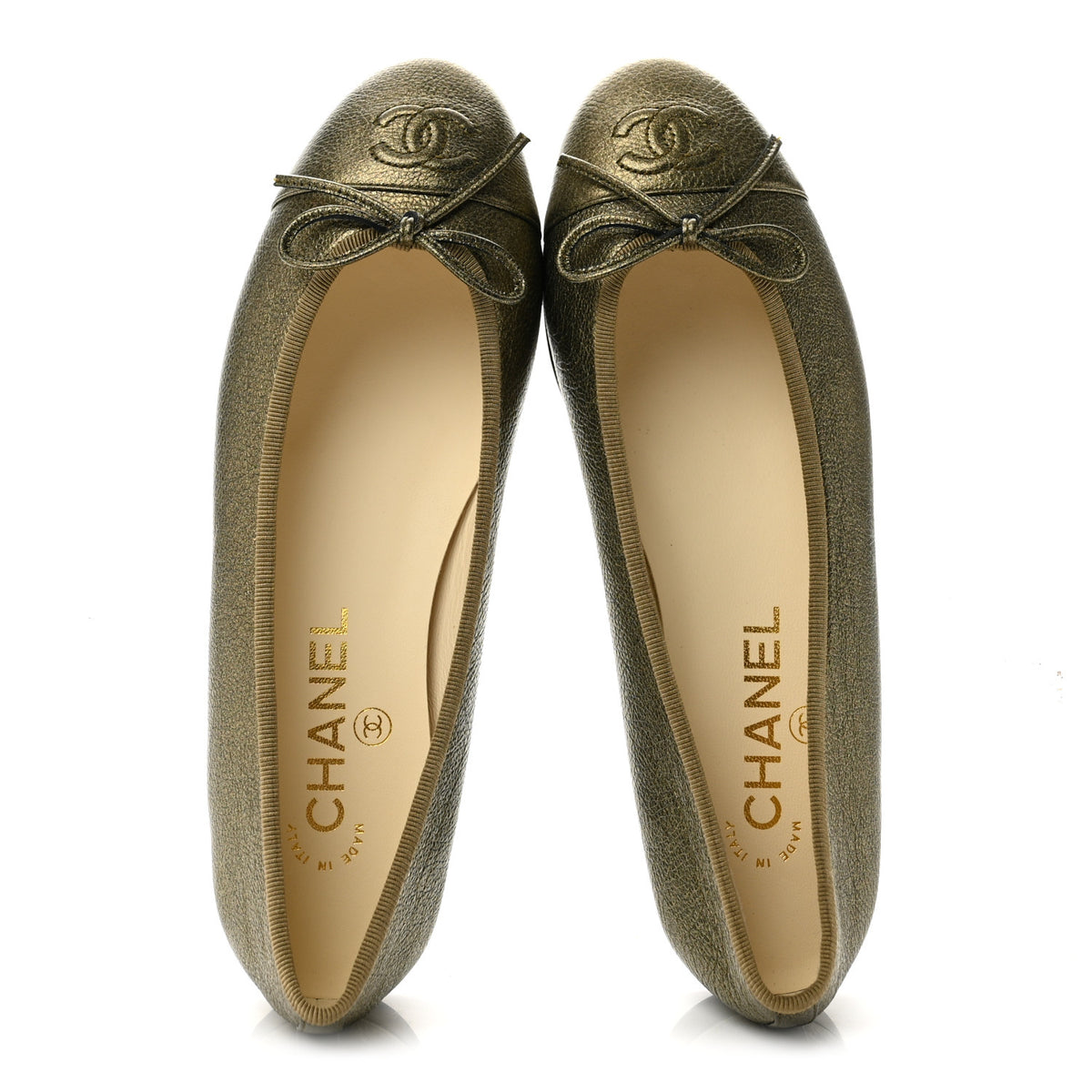 Chanel Metallic Calfskin Cap Toe CC Ballerina Flats 36.5 Gold 2 of 10