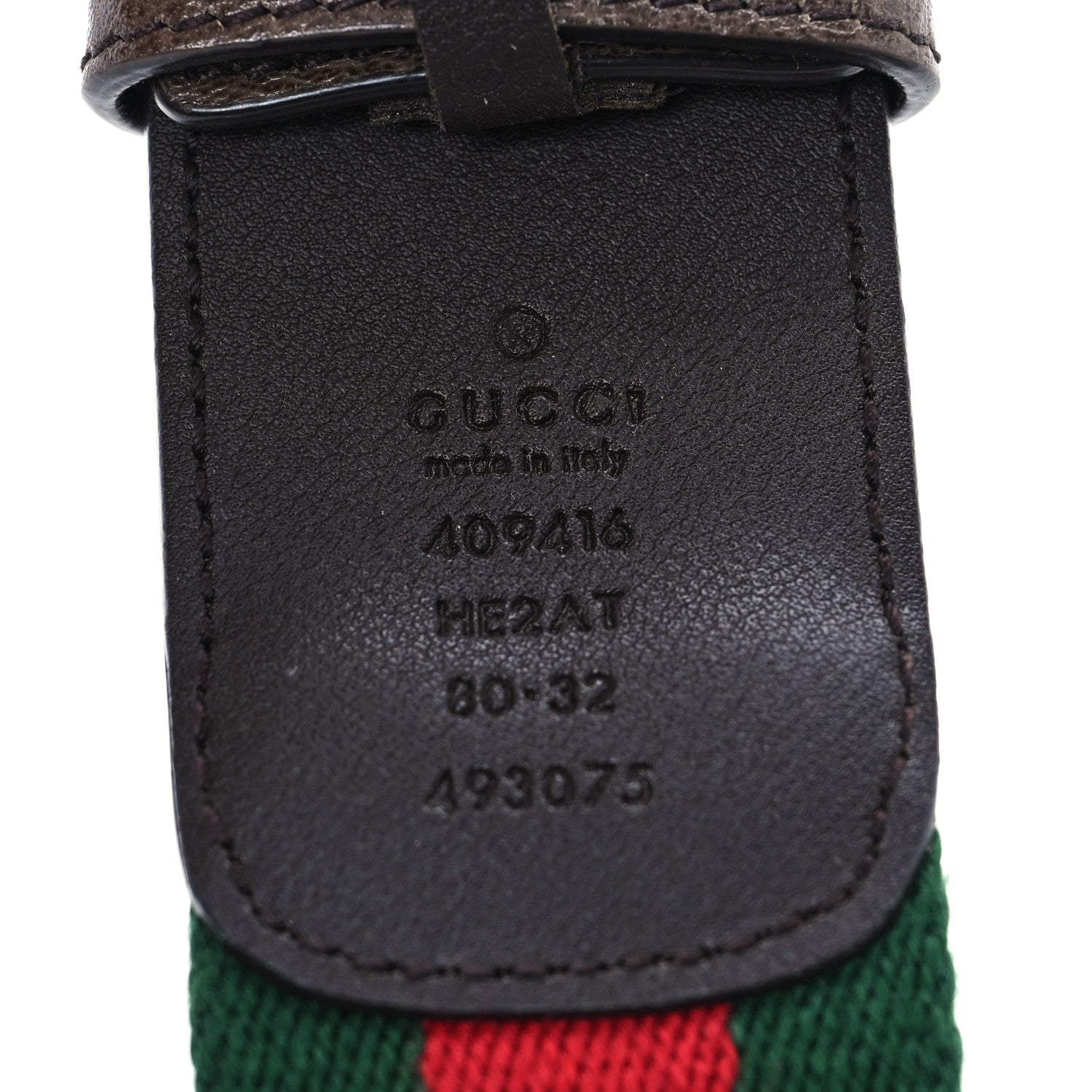 Gucci Nylon Textured Dollar Calfskin Double G Web 40mm Belt 80 32 Green Red Dark Cocoa 3 of 5