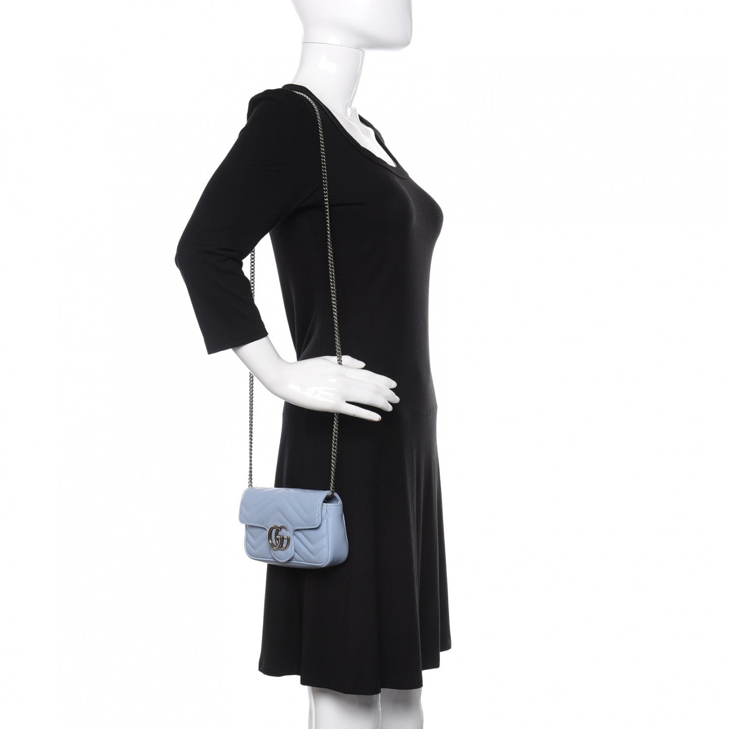 Gucci Calfskin Matelasse Super Mini GG Marmont Shoulder Bag Porcelain Light Blue 2 of 11