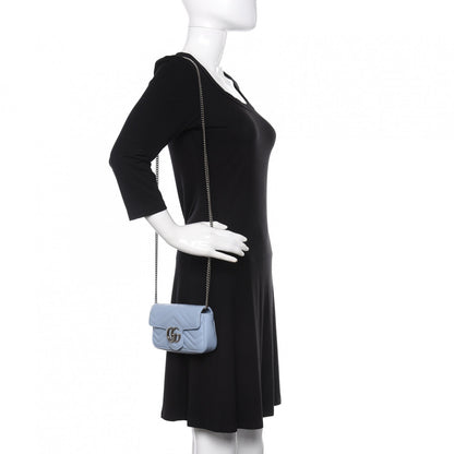 Gucci Calfskin Matelasse Super Mini GG Marmont Shoulder Bag Porcelain Light Blue 2 of 11
