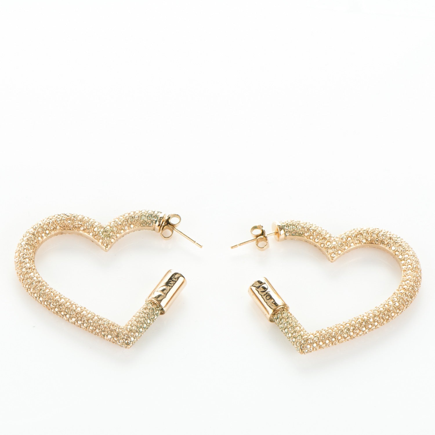 Christian Dior Crystal Heart Hoop Earrings Rose Gold 3 of 6