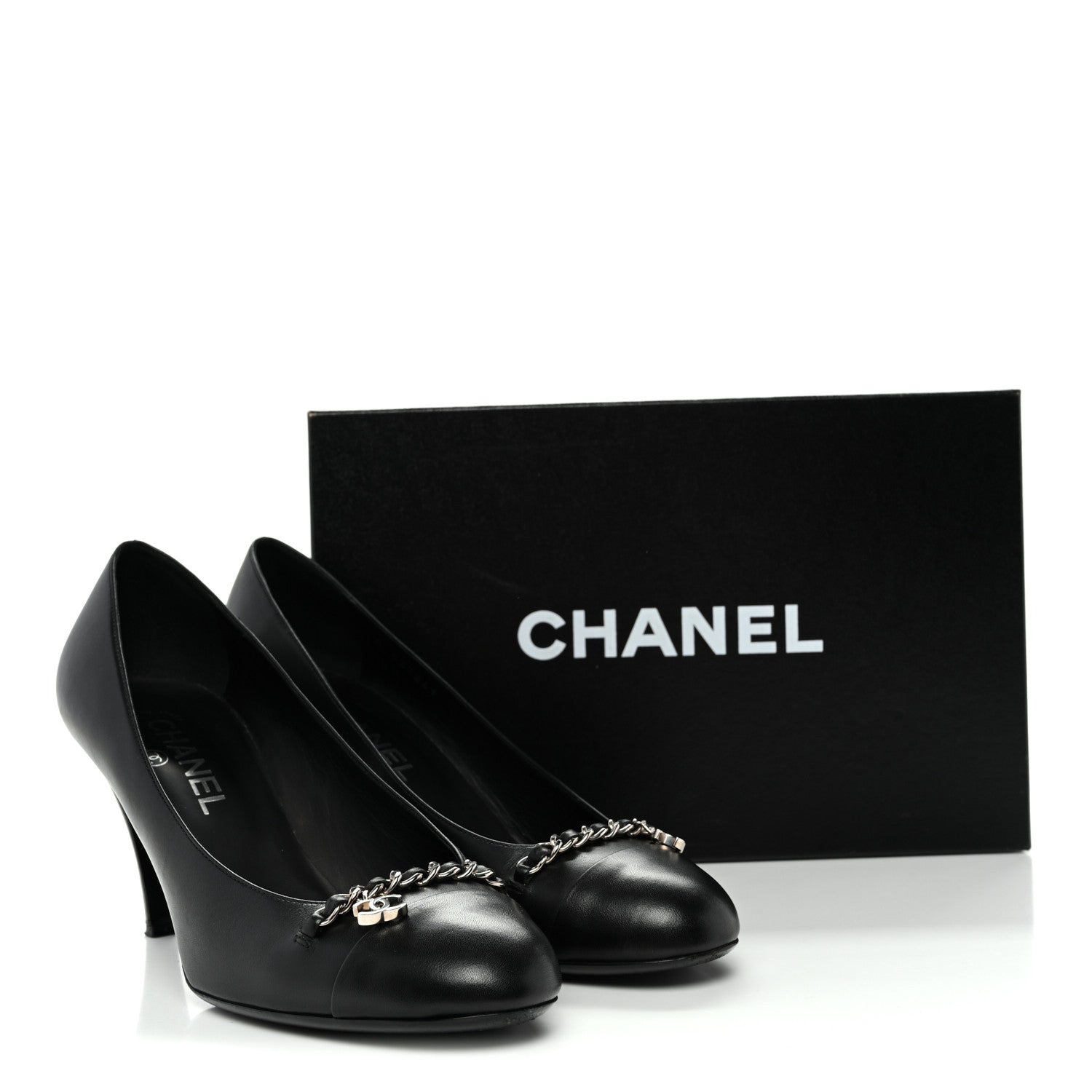 Chanel Calfskin CC Cap Toe Chain Pumps 39 Black 11 of 11