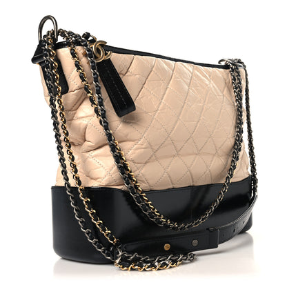 Chanel Aged Calfskin Quilted Medium Gabrielle Hobo Beige Black 3 of 10