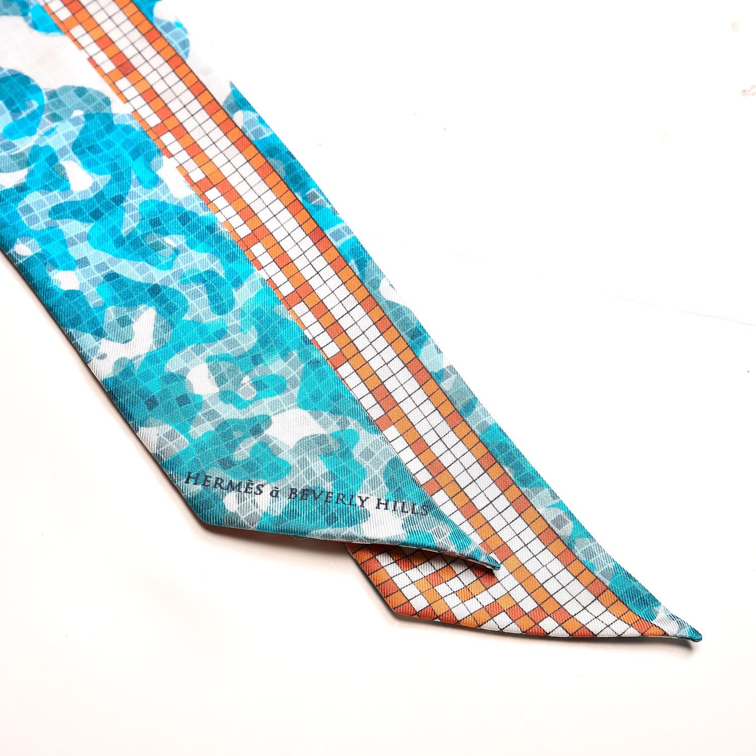Hermes Silk A Beverly Hills Twilly Orange Bleu Blanc 5 of 5