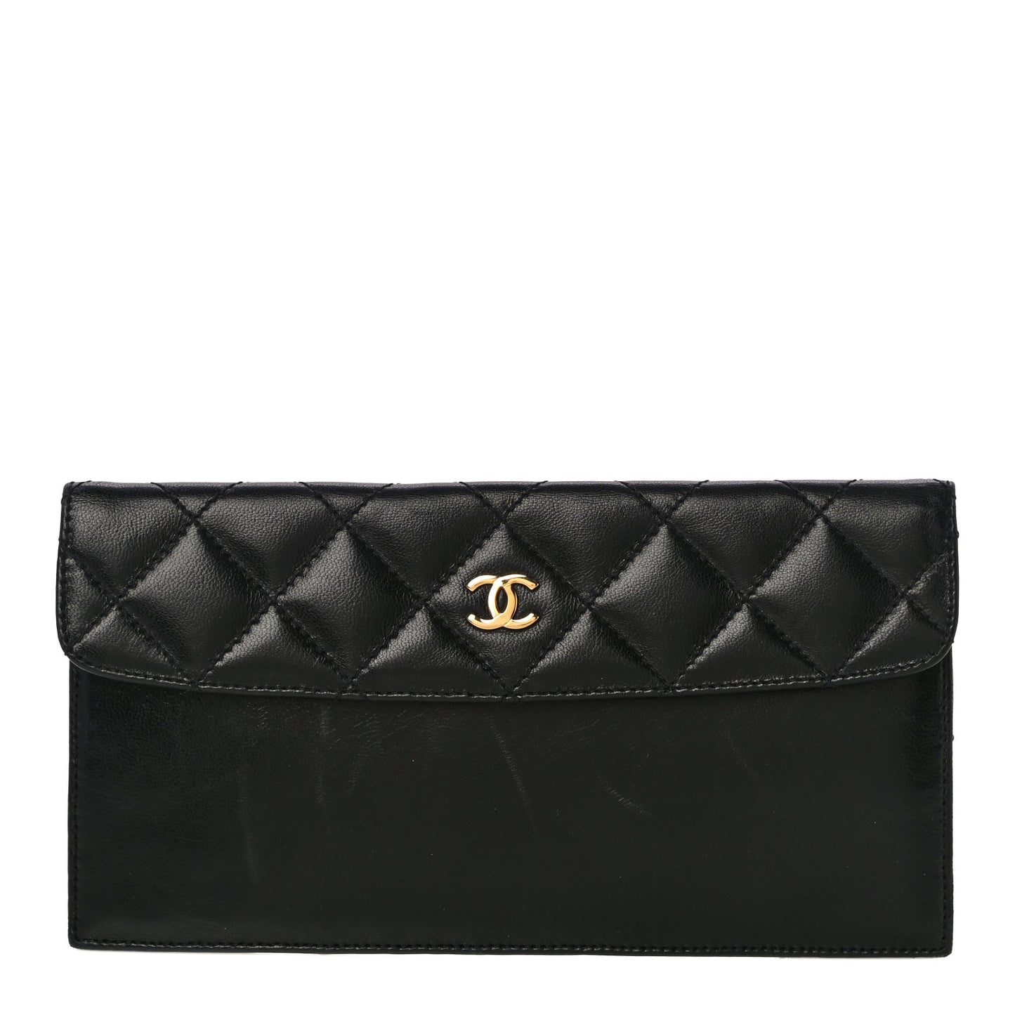 Calfskin Quilted CC Flap Clutch Black