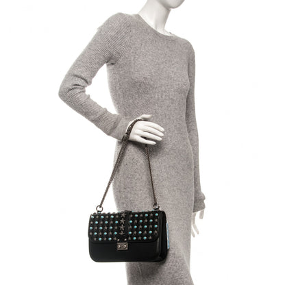 Valentino Garavani Pebbled Calfskin Star Studded Medium Lock Flap Black 2 of 6