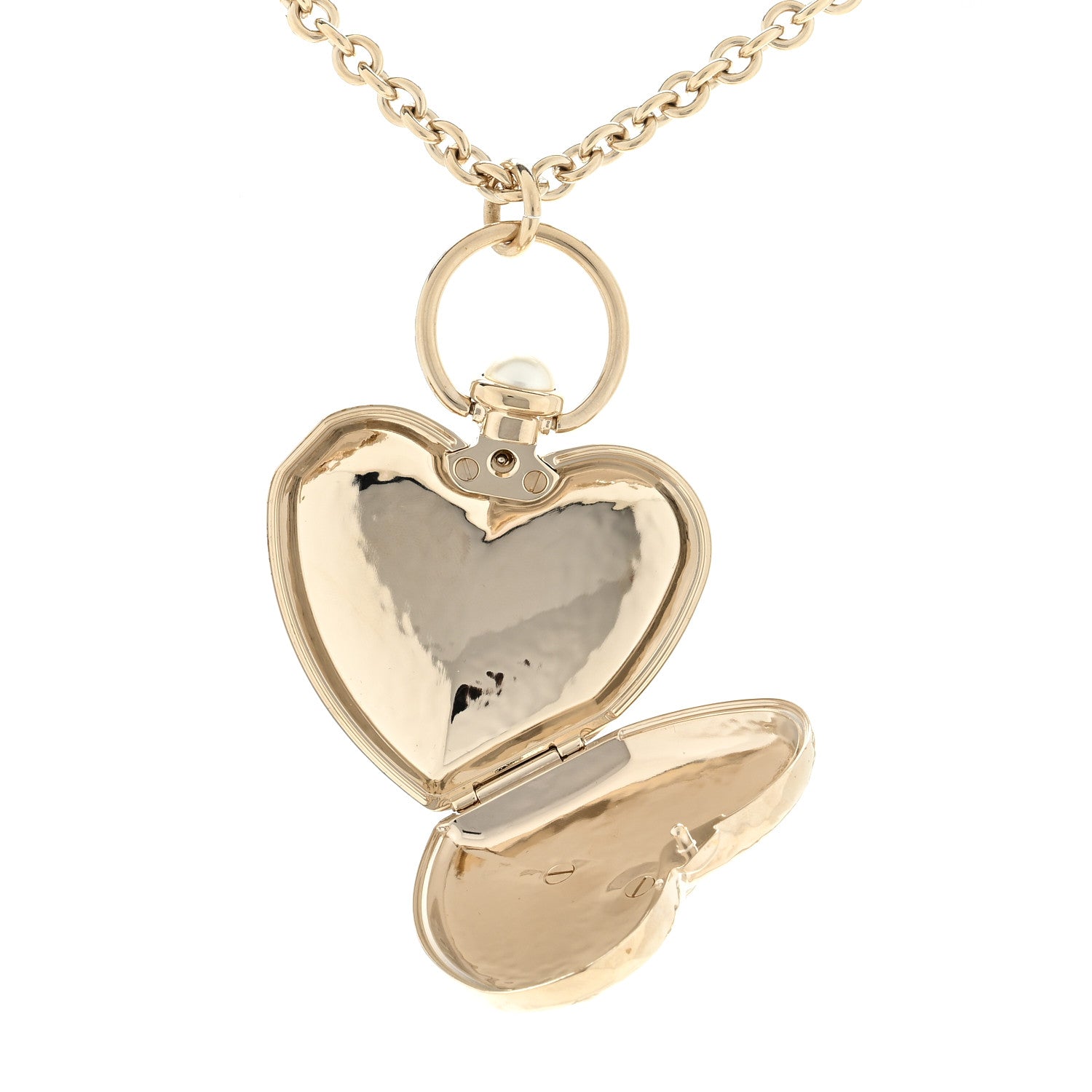 Chanel Metal CC Heart Locket Necklace Gold 3 of 4
