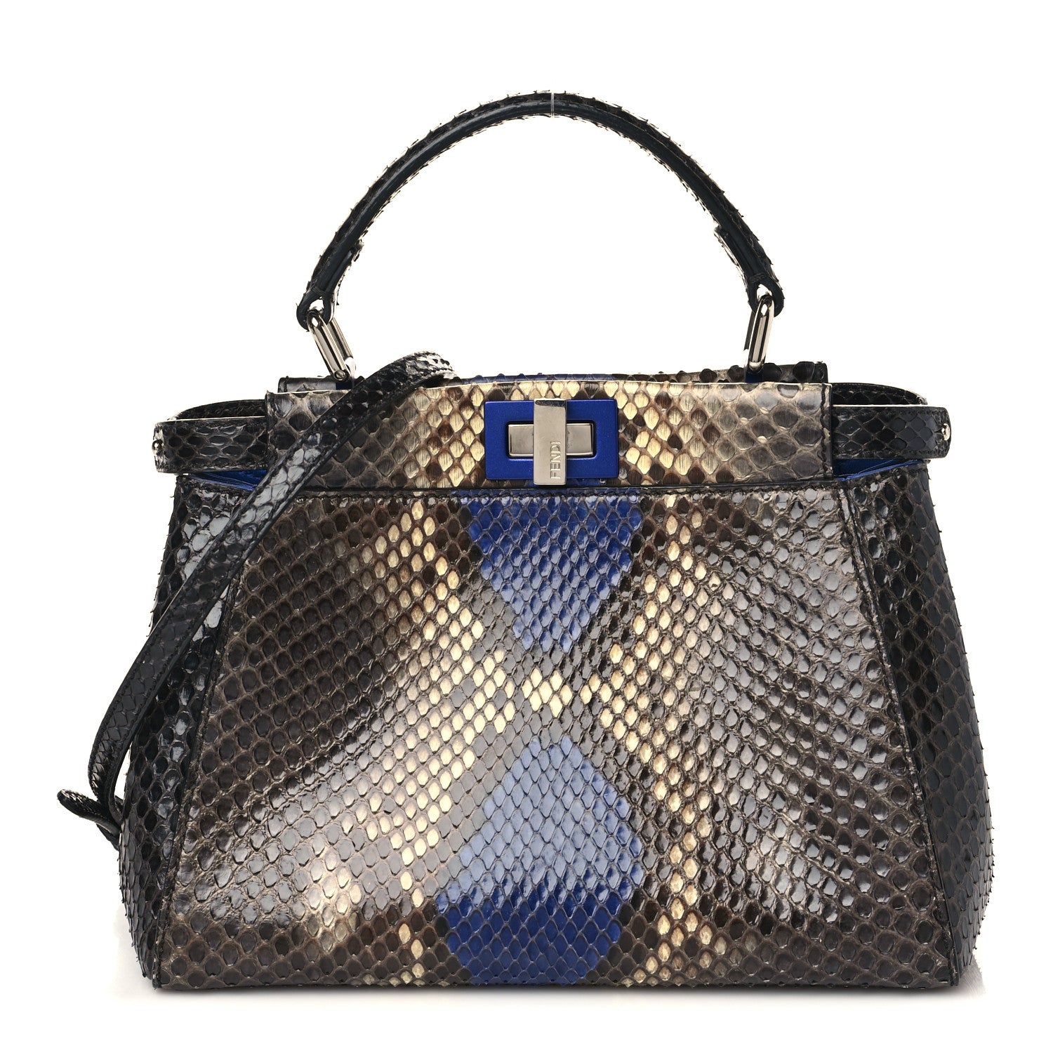 Fendi Snakeskin Mini Peekaboo Iconic Satchel Blue Multicolor 1 of 10