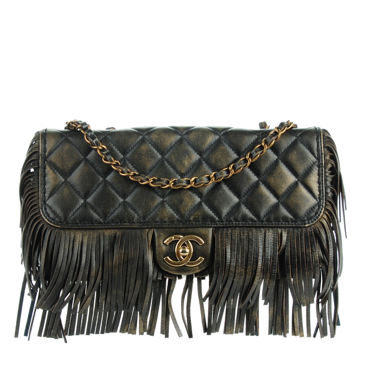 Chanel Metallic Calfskin Quilted Large Into The Fringe Flap Black 1 of 8