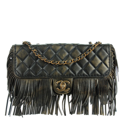 Chanel Metallic Calfskin Quilted Large Into The Fringe Flap Black 1 of 8