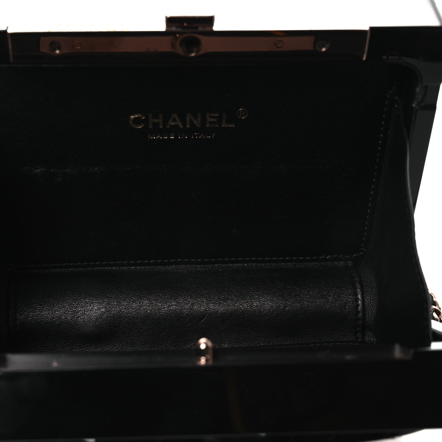 CHANEL 黒 レザー ケース Chanel Plexiglass Crystal CC Minaudiere Clutch Black Copper