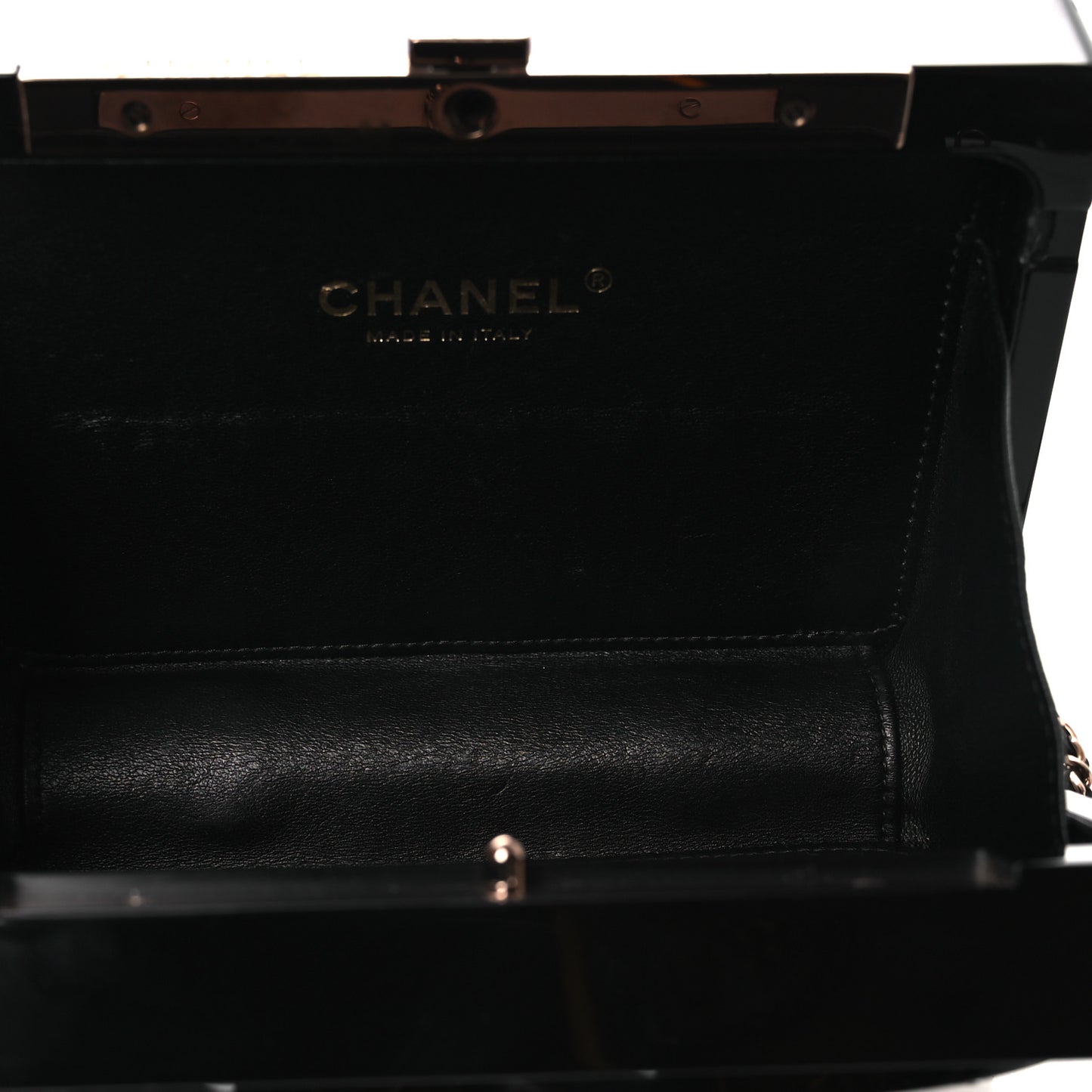 Plexiglass Crystal CC Minaudiere Clutch Black Copper