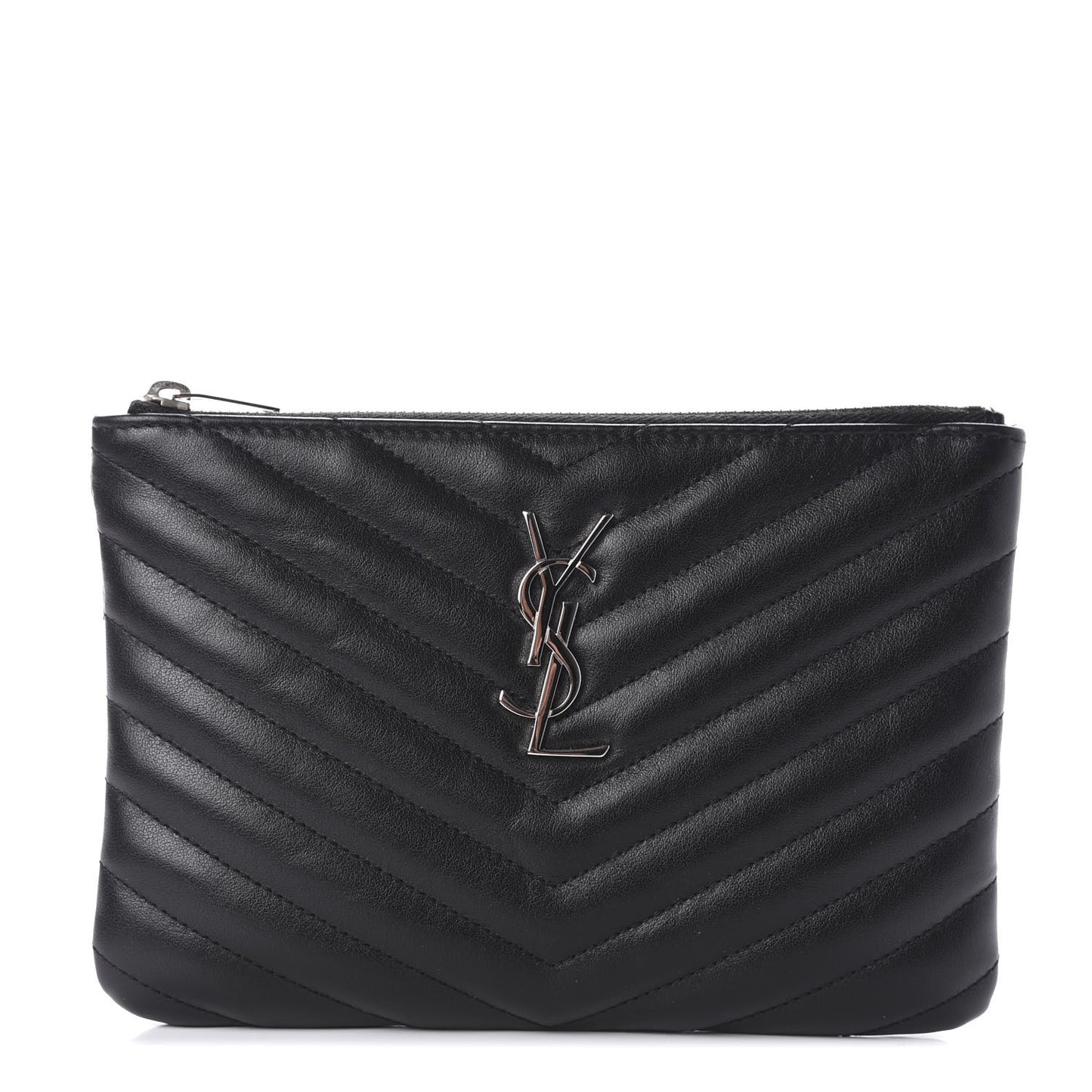 Calfskin Matelasse Chevron Monogram Pouch Black