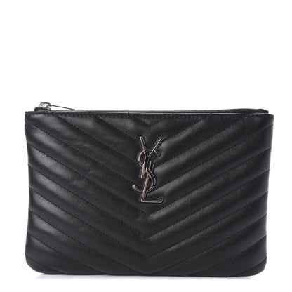 Saint Laurent Calfskin Matelasse Chevron Monogram Pouch Black 1 of 8