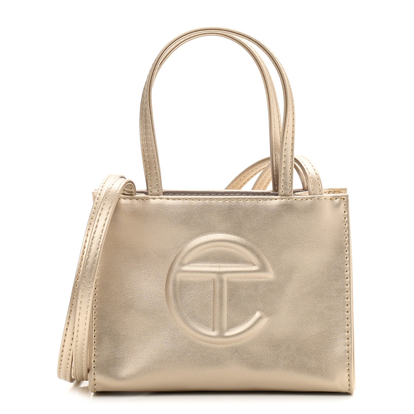 Metallic Vegan Leather Small Shopping Bag Gold