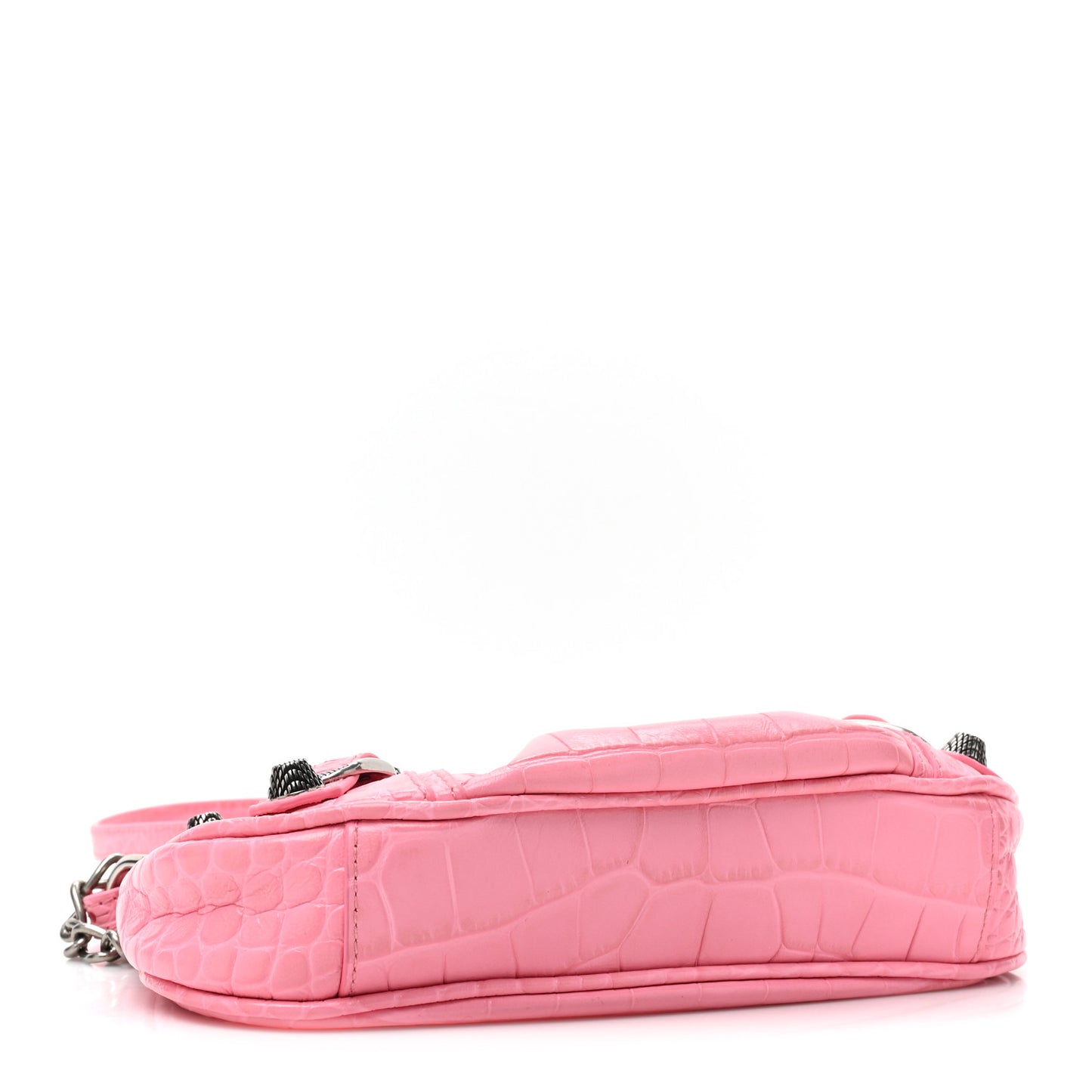 Extra Supple Calfskin Crocodile Embossed Le Cagole Mini Purse With Chain Sweet Pink